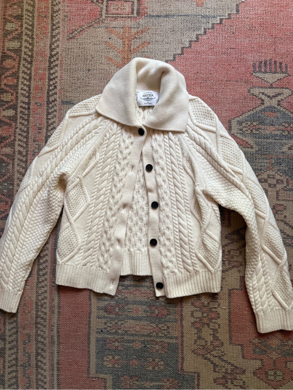 Aritzia Heritage Wool Cable Knit Cardigan Sweater | XS